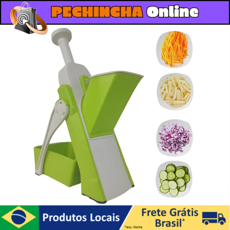 Cortador Manual Inox 5 em 1 para Legumes e Frutas - Ideal para Batatas, Verduras e Mais