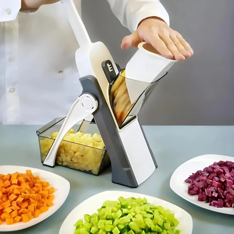 Cortador Manual Inox 5 em 1 para Legumes e Frutas - Ideal para Batatas, Verduras e Mais