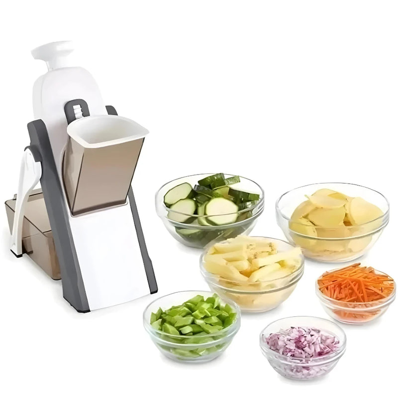 Cortador Manual Inox 5 em 1 para Legumes e Frutas - Ideal para Batatas, Verduras e Mais